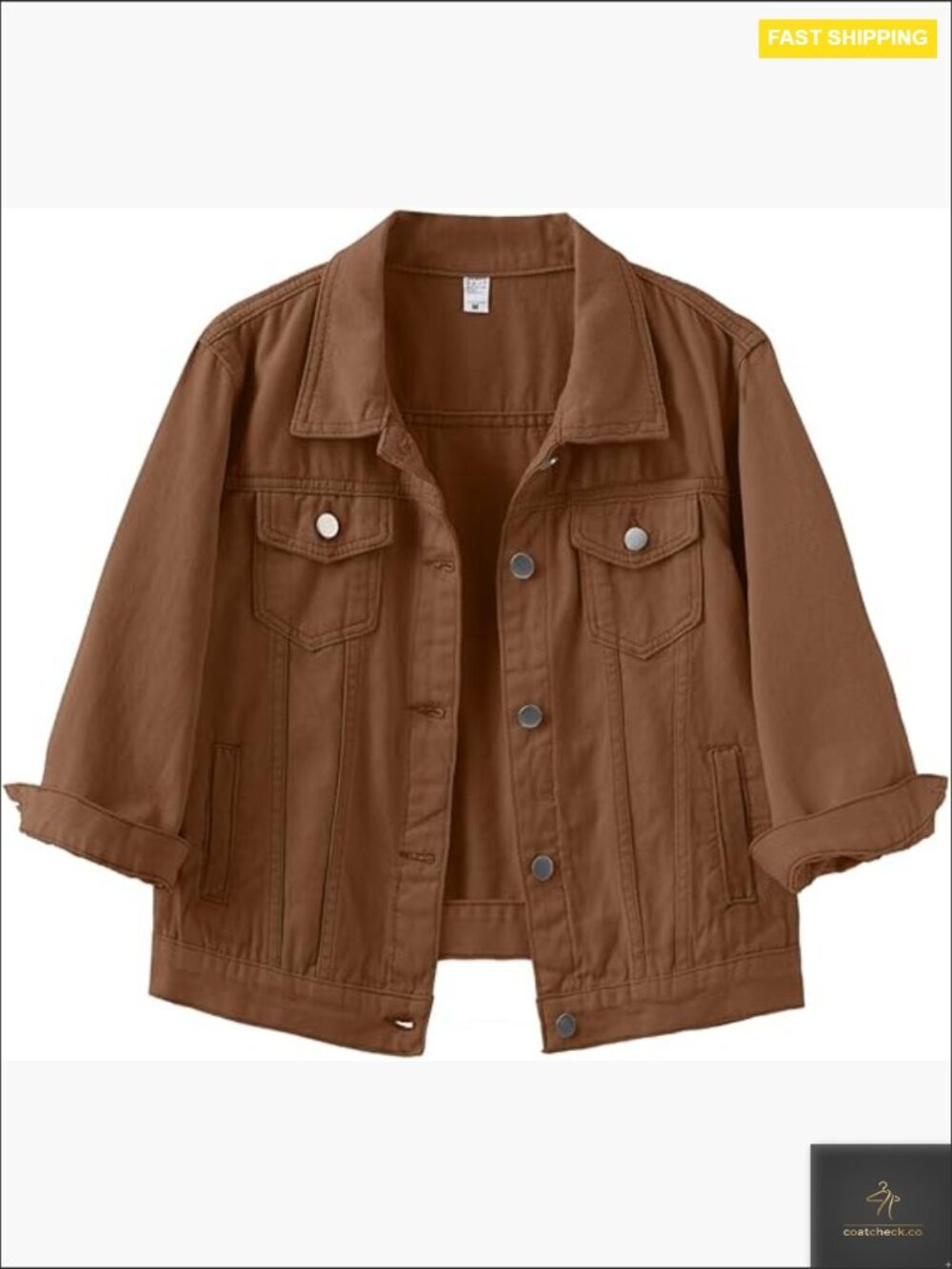 3/4 Sleeve Short Denim Jacket Lapel Button Down Cropped Trucker Jean Jackets - Picture 1 of 7